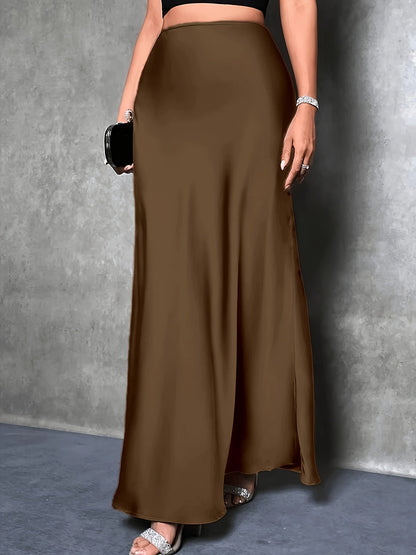 Damen Maxirock Elegant Satin Look Abendmode Festlich