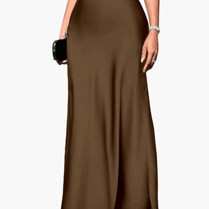 Damen Maxirock Elegant Satin Look Abendmode Festlich