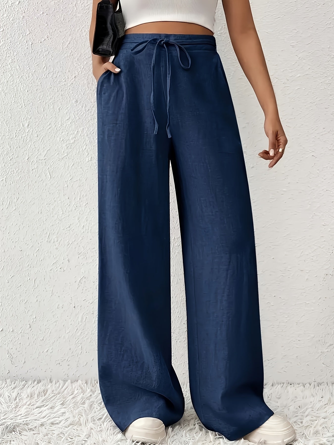 Damen Weite Bein Freizeithose mit Kordelzug – Lässige Loungehose für Alltag und Wochenende