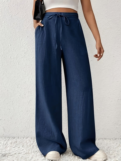 Damen Weite Bein Freizeithose mit Kordelzug – Lässige Loungehose für Alltag und Wochenende