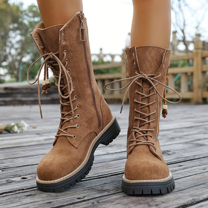 Damen Schnürstiefel Stiefel Hellbraun knöchelhoch mit Reißverschluss Profilsohle
