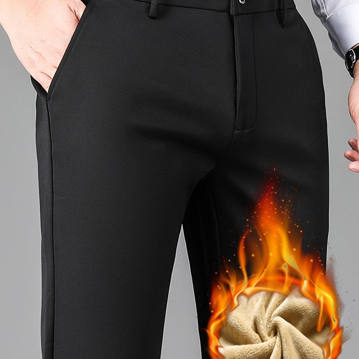 Herren Hose gefüttert Schwarz mit flauschigem Innenfutter