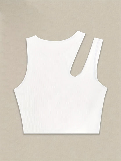 Damen Asymmetrisches Rib-Crop Top für Sommer, Modisches Streetwear Oberteil
