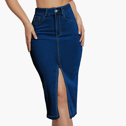 Damen Jeans Midirock mit hohem Schlitz für lässigen Alltagsstil