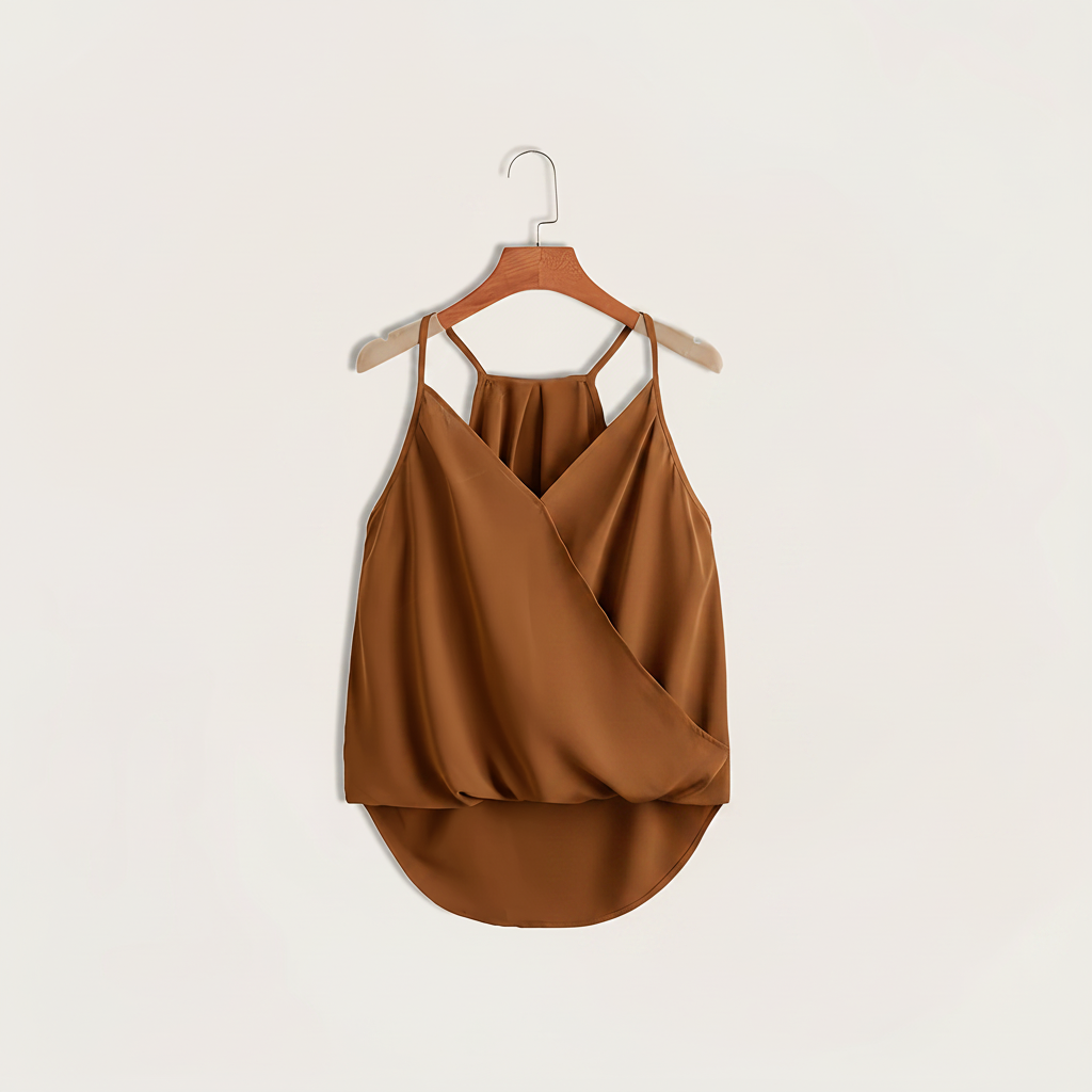 Damen Wickel-Top mit Drapierung und Halterneck – Modische Bluse für Freizeit und Büro