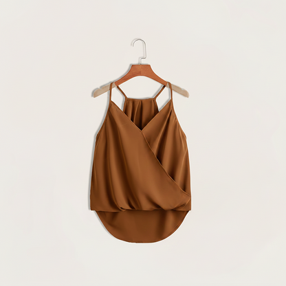 Damen Wickel-Top mit Drapierung und Halterneck – Modische Bluse für Freizeit und Büro