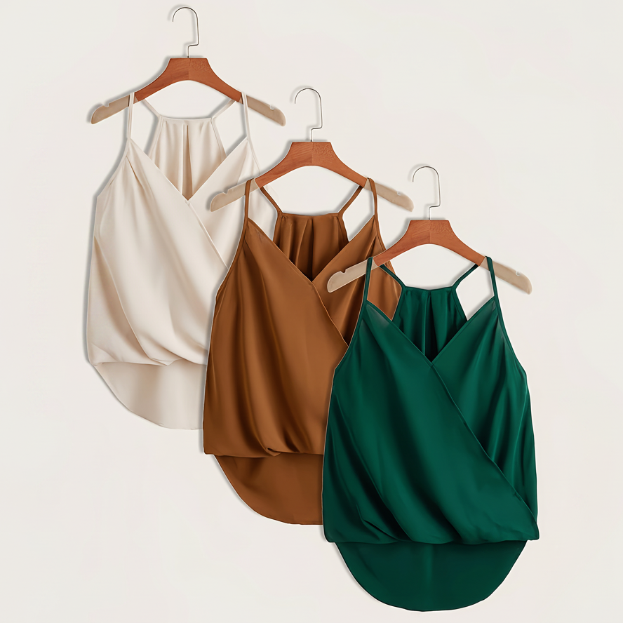 Damen Wickel-Top mit Drapierung und Halterneck – Modische Bluse für Freizeit und Büro