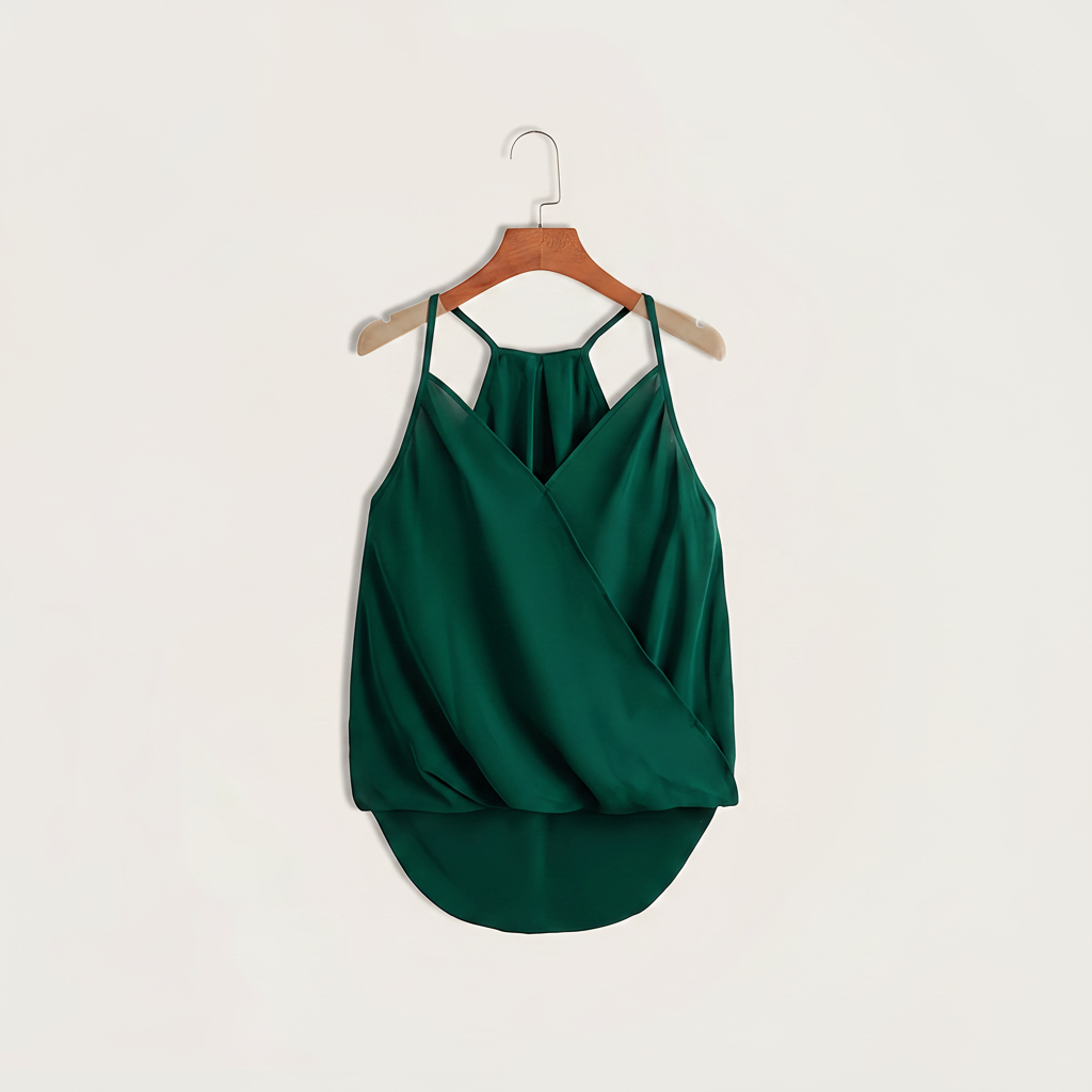 Damen Wickel-Top mit Drapierung und Halterneck – Modische Bluse für Freizeit und Büro