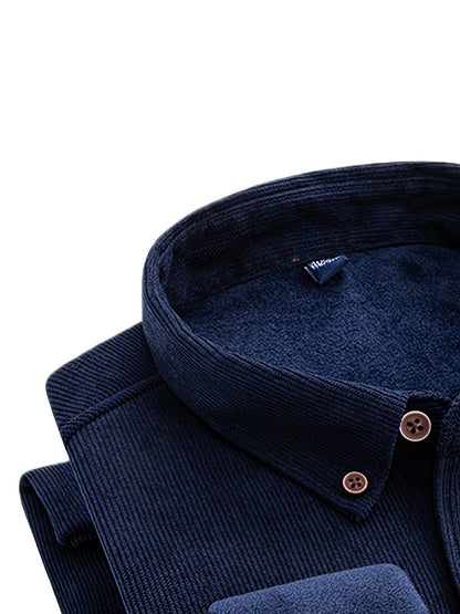 Herren Cordhemd mit Fleecefutter, Langarm, Button-Down-Kragen