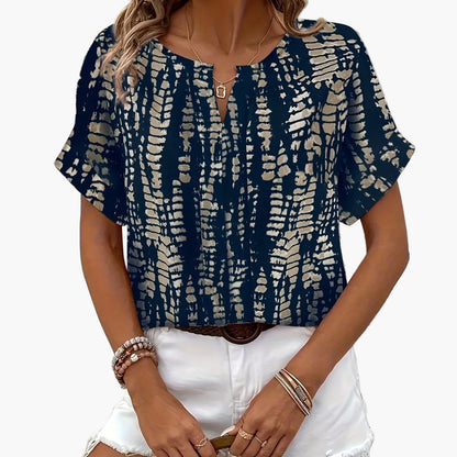 Damen Elegante Kurzarm Bluse mit Modernem Print – Perfekt für Freizeit und Büro