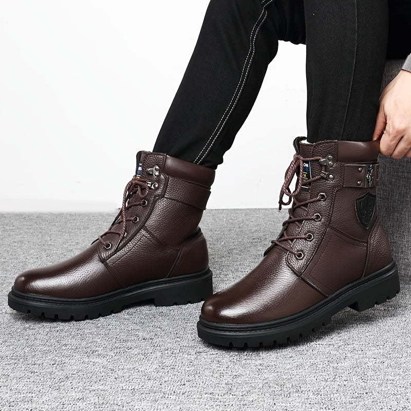 Herren Stiefeletten Schnürstiefel mit Profilsohle – Winterstiefel Schwarz / Braun