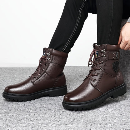 Herren Stiefeletten Schnürstiefel mit Profilsohle – Winterstiefel Schwarz / Braun