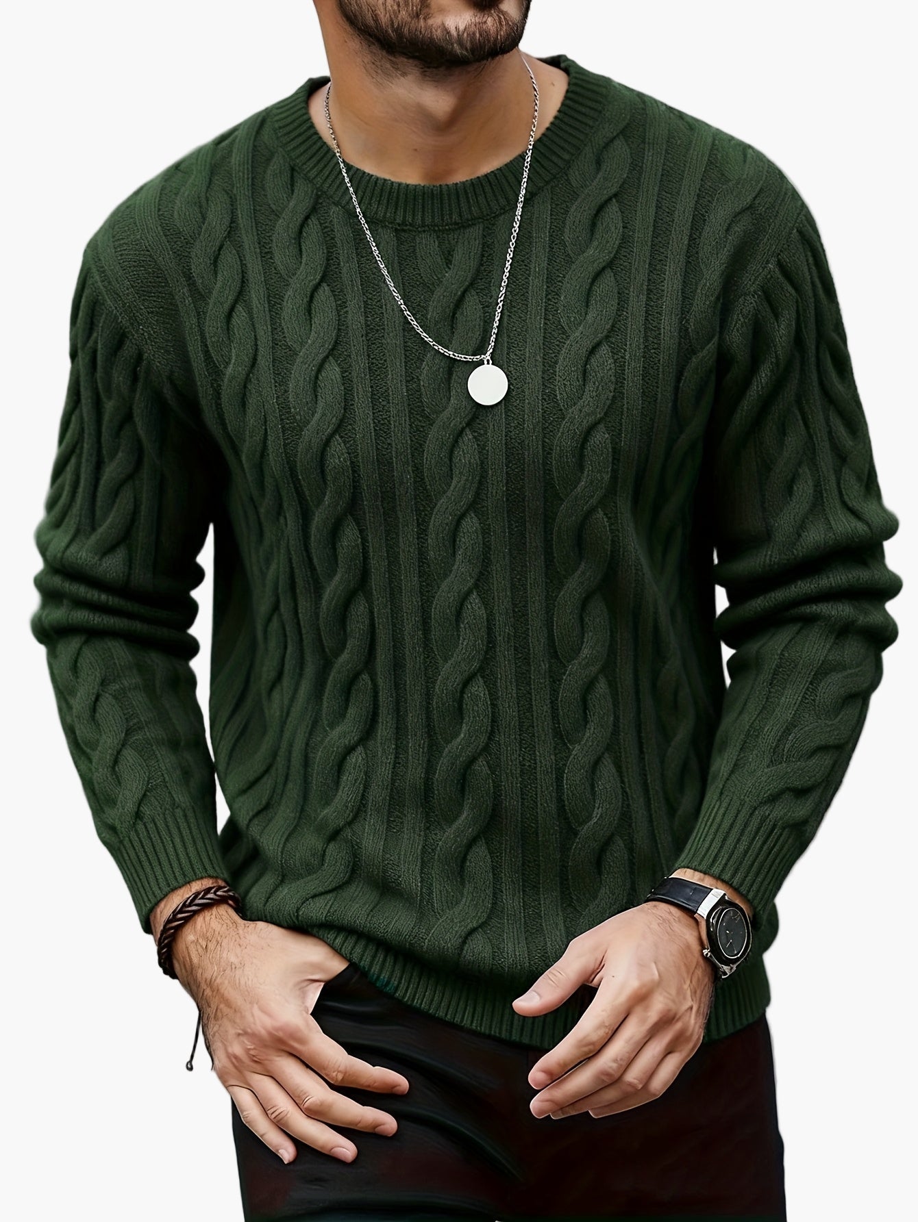 Herren Strickpullover mit Zopfmuster – Moderner Casual Style für Herbst und Winter