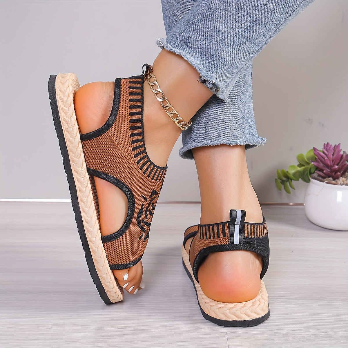 Damen Casual Sandalen mit Blumenmuster – Bequeme Sommerschuhe mit offener Zehenpartie