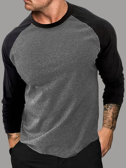 Herren Langarm Raglan T-Shirt Zweifarbig Rundhals