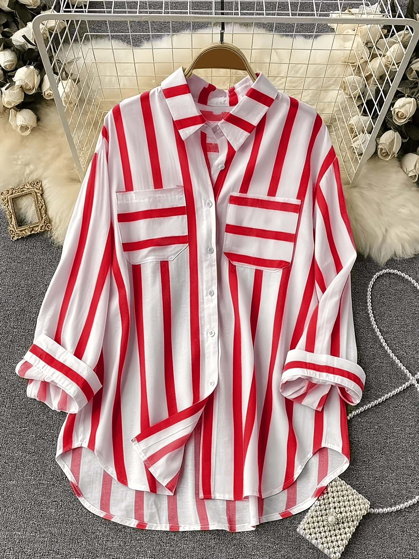 Damen Streifen-Bluse im Boyfriend-Stil mit Knopfleiste und Brusttaschen – Elegante Freizeit- und Businessmode