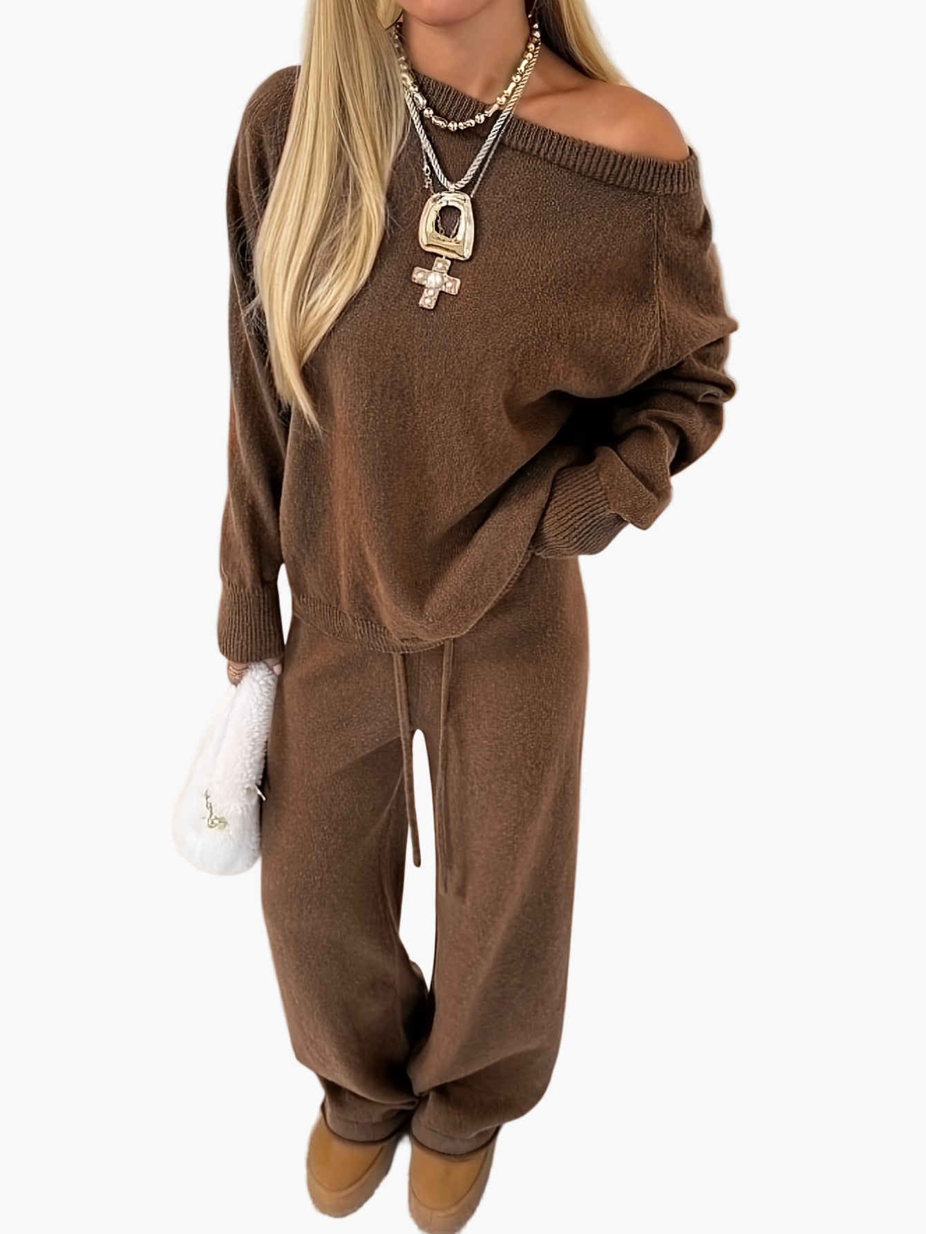 Damen Loungewear Set – Zweiteiliges Strick Freizeit-Outfit mit lockerem Schnitt, ideal für Herbst und Winter