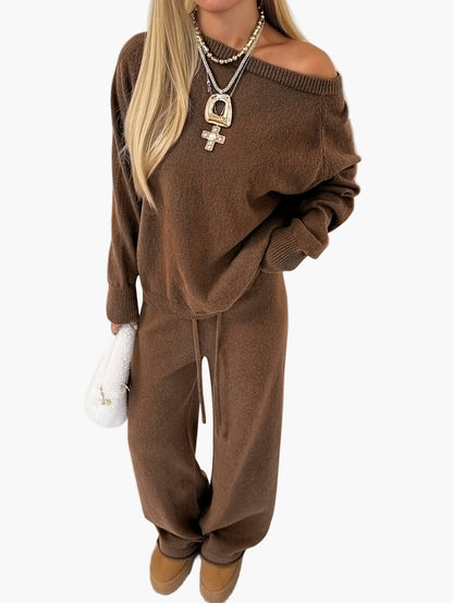 Damen Loungewear Set – Zweiteiliges Strick Freizeit-Outfit mit lockerem Schnitt, ideal für Herbst und Winter