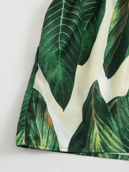Damen Sommer-Jumpsuit mit tropischem Blätter-Print – Trendiger Einteiler für Urlaub, Strand & Freizeit
