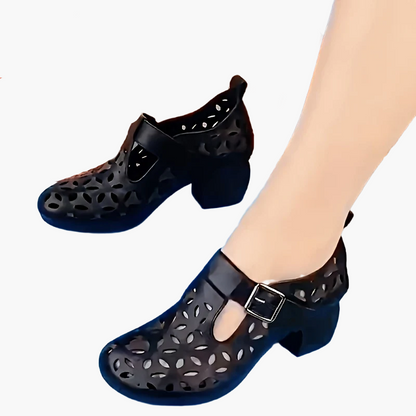 Damen Mary Jane Blockabsatz Schuhe im modischen Cut-Out Design – Stilvolle Alltagsschuhe für Frühling und Freizeit