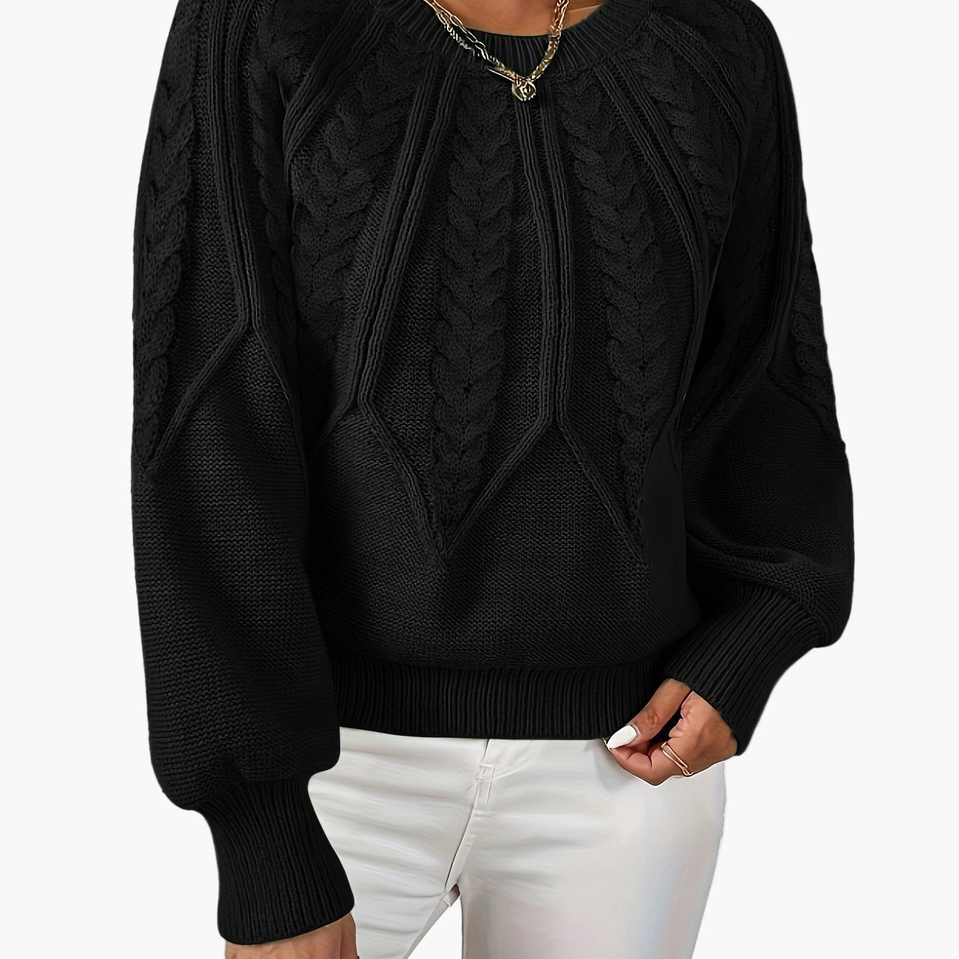 Damen Strickpullover mit Zopfmuster und Rundhalsausschnitt – Eleganter Alltagslook für Frühling & Herbst