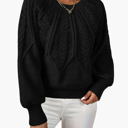 Damen Strickpullover mit Zopfmuster und Rundhalsausschnitt – Eleganter Alltagslook für Frühling & Herbst