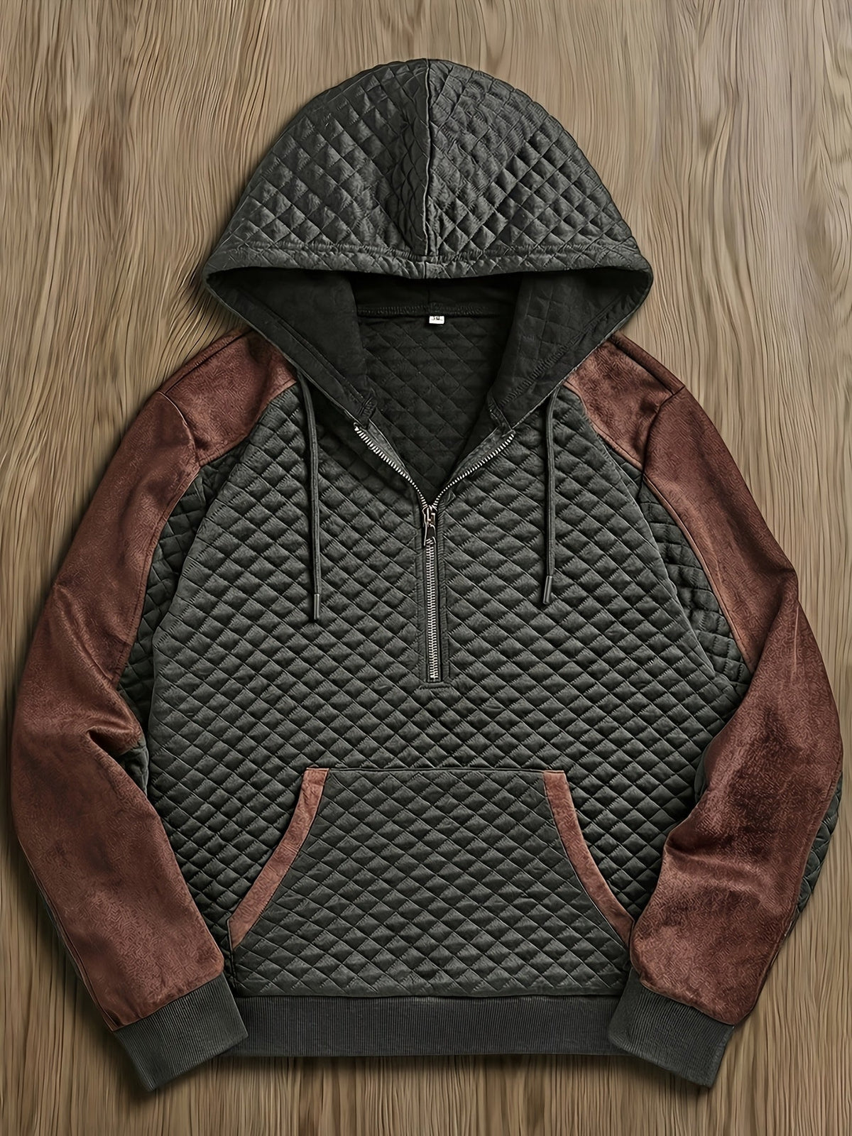 Herren Hoodie mit Steppmuster und Kontrastärmeln Reißverschluss Kapuzenpullover