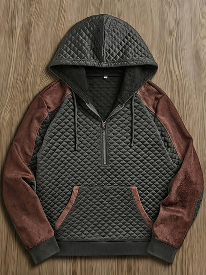 Herren Hoodie mit Steppmuster und Kontrastärmeln Reißverschluss Kapuzenpullover