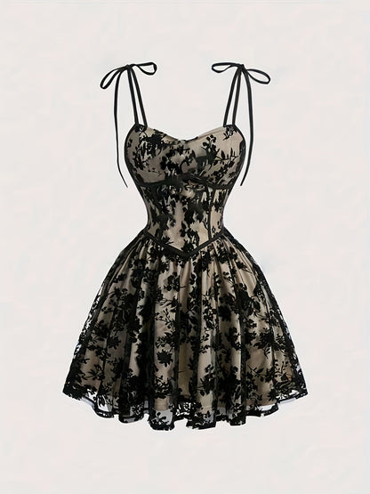 Damen Mini Kleid mit Korsett-Look und floraler Spitze – Vintage-inspirierter Party- und Cocktail-Stil