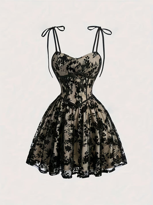 Damen Mini Kleid mit Korsett-Look und floraler Spitze – Vintage-inspirierter Party- und Cocktail-Stil
