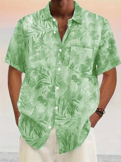 Herren Sommer Freizeit Hemd mit Pflanzenmuster – Ideal für Urlaub & Strand