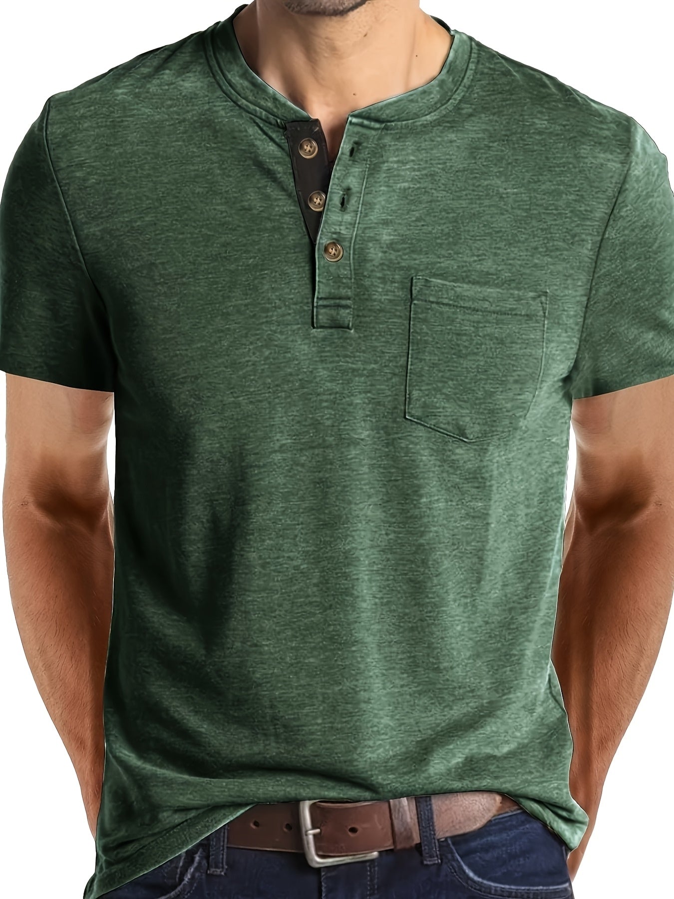 Herren Henley T-Shirt mit Knopfleiste und Brusttasche – Freizeitstil für Alltag und Wochenende