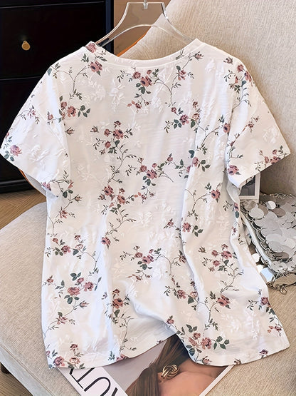 Damen T-Shirt mit Blumenmuster und lockerem Chic-Stil – Ideal für Frühling und Sommer