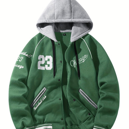 Unisex Baseballjacke mit Kapuze und Druckknöpfen, Winterjacke für Outdoor