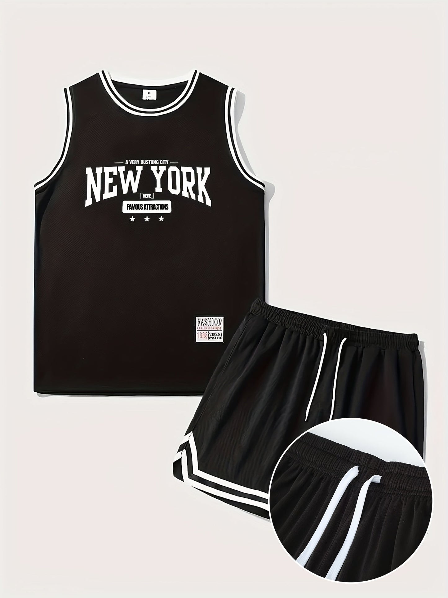 Herren Basketball Set Sport Outfit New York Print – Ärmelloses Trikot & Shorts, Freizeit & Training