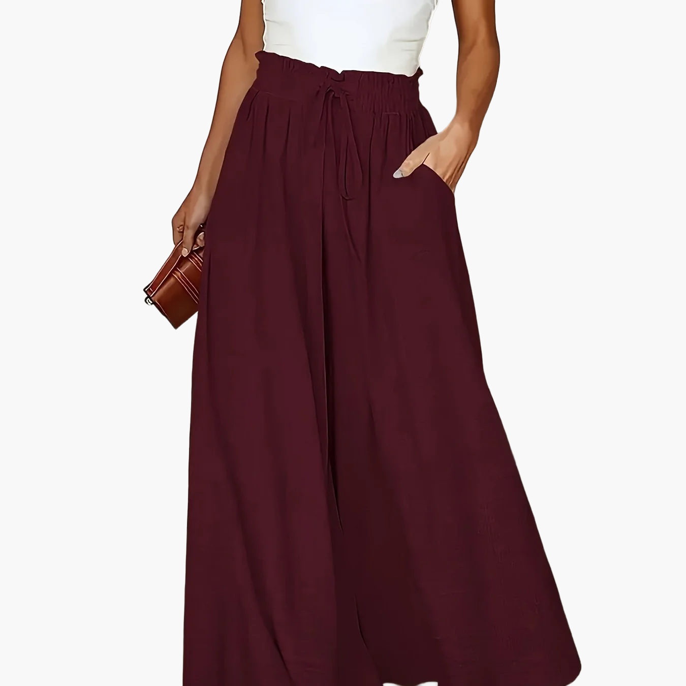 Damen Weite Bein Palazzo Hose mit Hohem Bund und Kordelzug – Eleganter Sommerlook für Freizeit und Alltag