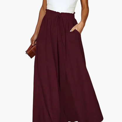 Damen Weite Bein Palazzo Hose mit Hohem Bund und Kordelzug – Eleganter Sommerlook für Freizeit und Alltag