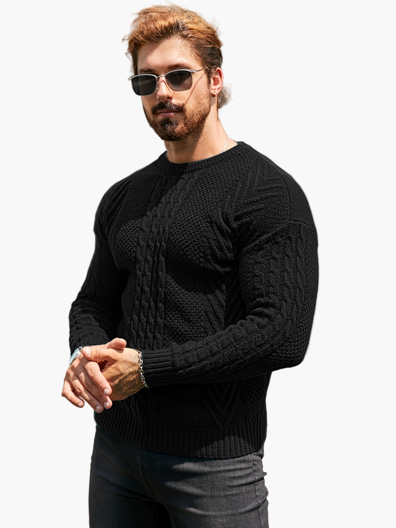 Herren Strickpullover mit Zopfmuster – Modischer Freizeitpulli für Herbst & Winter