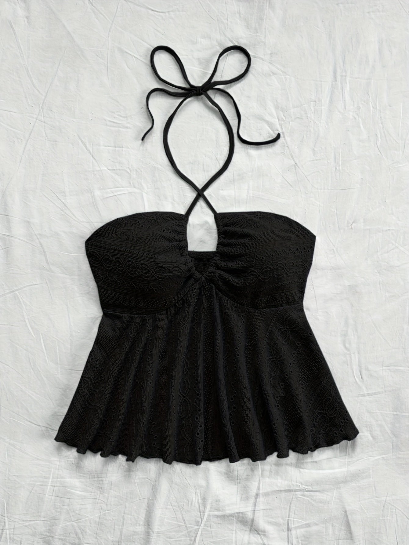 Damen Halter Babydoll Top mit Stickerei und Vintage-Charme – Verspieltes Sommertop