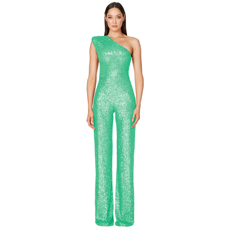 Helen – Ärmelloser Pailletten-Jumpsuit mit One-Shoulder-Design