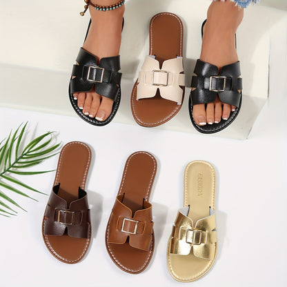 Damen Slide Sandalen mit Schnalle – Bequeme modische Flats für Alltag & Freizeit