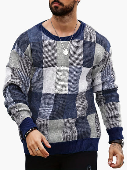 Herren Pullover mit Karomuster – Lässiger Strickpullover für Herbst und Winter