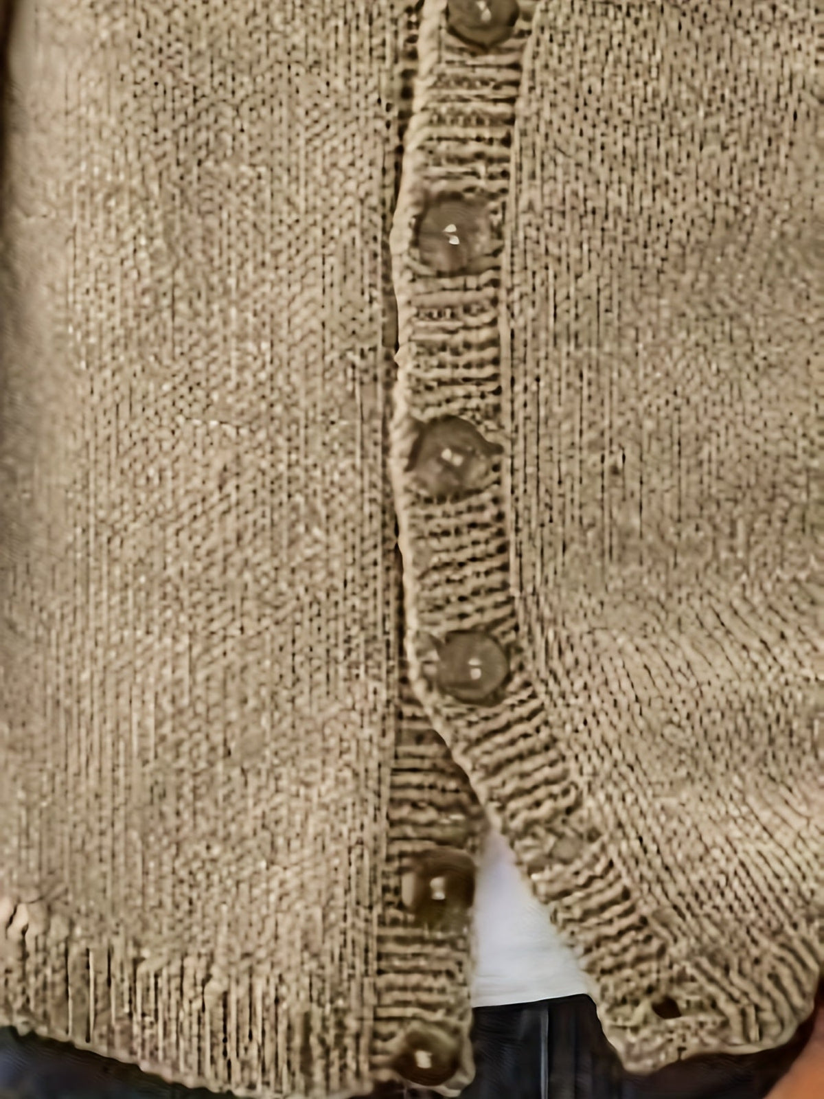 Herren Strickjacke Beige V-Ausschnitt Knopfleiste Lange Ärmel Grobstrick
