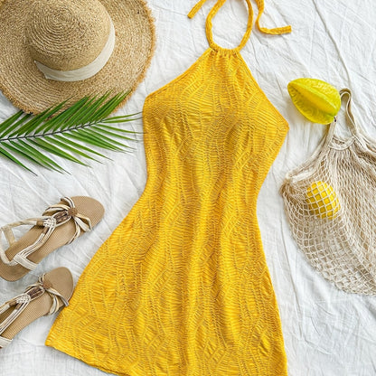 Damen Halterneck Minikleid mit Struktur – Verspielter Look für Urlaub & Freizeit