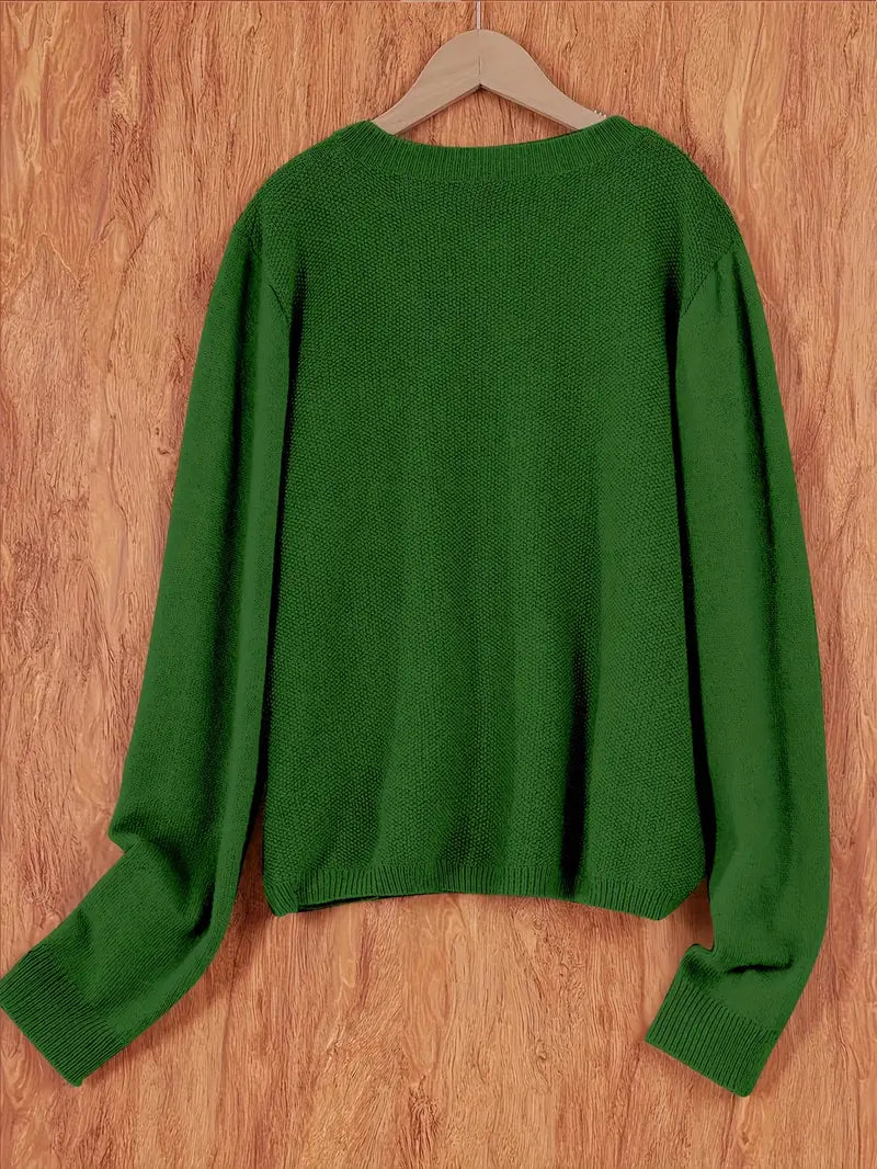Damen Strick Cardigan Rundhals Langarm Strickjacke mit Knöpfen und Brusttasche