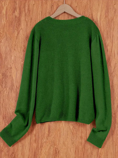 Damen Strick Cardigan Rundhals Langarm Strickjacke mit Knöpfen und Brusttasche