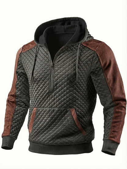Herren Hoodie mit Steppmuster und Kontrastärmeln Reißverschluss Kapuzenpullover