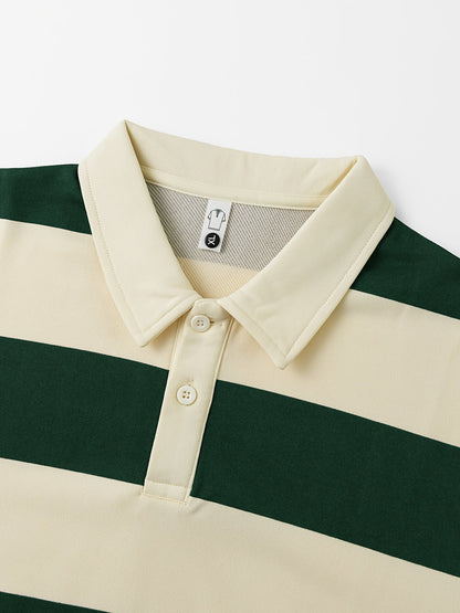 Unisex Langarm Poloshirt gestreift mit Kragen und Knopfleiste