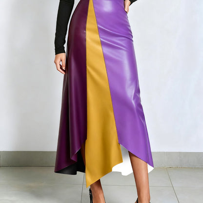 Damen Midirock in A-Linie mit Color-Blocking und asymmetrischem Saum