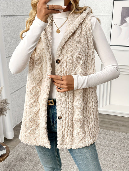 Damen Strickweste mit Kapuze und Knöpfen – Eleganter Lagenlook für Alltag und Freizeit